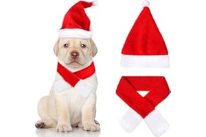 Xuniea 2 Pieces Dog Christmas Costumes Pet Christmas Hat Scarf Cat Christmas Hat Scarf Costume Pet Santa Hat Scarf for Pets Dogs Cats Christmas Outfits