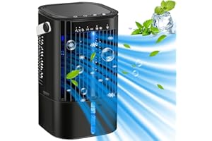 BEEWIN Portable Air Cooler - Portable Air Conditioner Mini Personal AC,Quiet Mini Mobile Cooling Fan with Handle,2/4H Timer 3 Speeds,Desk Air Cooler with 7 Color for Home Office Car Work Outdoor (Black)