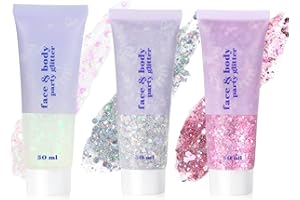 URAQT Paquillage, Paillettes Corps, Sirène Paillettes Chunky Glitter Liquide Fard À Paupières Body Gel pour Festival Fête Noël Pâques Maquillage Décoration(Argent + Rose + Blanc)