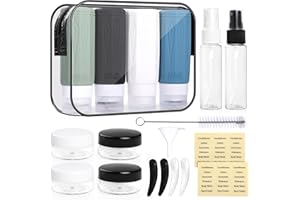 Anhow 19 Pièces Flacons de Voyage, 95ml Silicone Voyage Anti-fuite Flacons de Voyage à Remplir Récipient de Voyage Sans BPA pour Shampoing/Gel Douche/Liquides