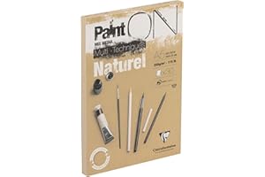 Clairefontaine 96539C Bloc Collé PaintON Multi-techniques - 30 Feuilles Papier Dessin Multi-techniques au Grain Légèrement Rugueux - Naturel - A5 14,8x21 cm 250g