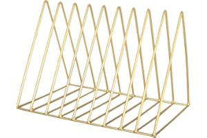 Jinlaili Zeitungsständer Metall, Magazinständer Gold, 9 Steckplätze Dreieck Desktop-Bücherregal, Schallplattenständer Modern, Zeitungshalter für Büro, CD, Magazin