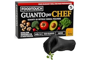 AKITAInk Guanti Chef Nitrile Neri 100 Pezzi Food Touch | Monouso Professionale per Chef e Ristorazione | Senza Polvere, 4g | Ideali per Ristorazione e Manipolazione Alimenti (S)