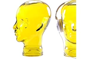 DESIGN DELIGHTS Stojak na słuchawki | szkło, przezroczysty żółty | dekoracyjna głowica, szklana głowica, uchwyt na słuchawki, stojak na słuchawki w stylu retro, uchwyt na słuchawki, stojak do gier