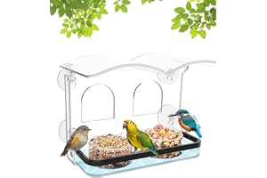 Window Bird Feeder with Strong Suction Cups, Clear Acrylic for Close Watching, Durable Weatherproof, Large Seed Tray, Easy to Install & Refill, Perfect for Outdoor and Apartment Balcony