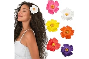 FloralGrace Lot de 6 pinces à cheveux fleurs d'Hawaï pour dames, barrettes fleurs d'hibiscus, différentes couleurs pour pince à cheveux Plumeria Style bohème été