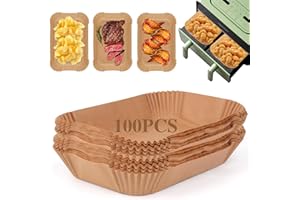 VFANDV Papel Freidora Aire, 100 Piezas 22 x 14 cm Papel para Freidora de Aire Food-Grade BPA free Compatible con Cecotec/Masterpro/Ninja AF300EU/ AF400EU Doble Air Fryer Accesori