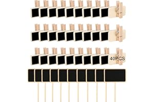 YSTJKD Mini Tableau Noir Essuyable 40 Pcs Mini Tableau Mémo En Bois Mini Panneau d'Affichage Avec Pince Ardoise Petite Dossier Photo En Bois Mini Tableau Noir Ardoise Pour Mémo Mariage Étiquette Alimentaire