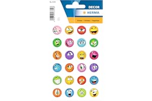 ‎HERMA HERMA 3359 Aufkleber Smiley Glitzer klein groß, 48 Stück, Belohnung Sticker mit lustigen Emoji Gesicht Motiv, Kinder Etiketten für Schule Grundschule Schüler Tagebuch Scrapbooking Geburtstag Deko DIY