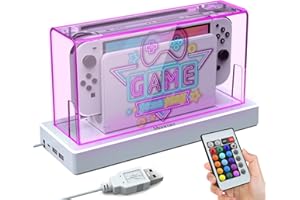 Mooroer Coperchio Switch Antipolvere Set di Basi Illuminate Accessori Switch Custodia per Switch OLED, Custodia Protettiva per Switch Docking Station, con Luce LED,Tema del Gioco