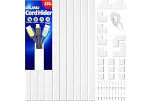 Delamu Electric Cable Trunking, 4M Cable Cover Wire Hiders for Wall, Self Adhesive Wire Trunking, Cable Management to Hide 2-3 Power Cords in Home Office, 10X L400mm, W24mm, H14mm, White