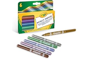 CRAYOLA Metallic Markers - Assorted Colours (Pack of 6) | Unique Colours that Shimmer Just Like Real Metal! | Kids Arts & Crafts | Ideal for Kids Aged 3+