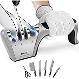 longzon Affilacoltelli Professionale, 4 in 1 Affila Coltelli da Cucina con Due Guanti Antitaglio, Affilacoltelli Manuale per 