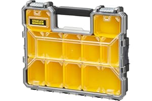 STANLEY - FATMAX Stanley Organizador Impermeable FatMax con Tapa Prácticamente Irrompible, Diseño Antidesplazamiento y Cierres Metálicos Antioxidantes, Negro/Transparente/Amarillo, Modelo 1-97-517