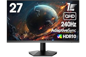KOORUI 27 Pollici Gaming Monitor, 240 Hz, QHD 2560 x 1440p, 1 ms, HDR10, Gamma Cromatica DCI-P3 al 90%, Adaptive Sync, cCompatibile con VESA 75 * 75, Nero