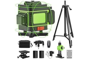 Ycoiee Niveau Laser 4D 16 Lignes Autonivelant de Niveaux, Croix Vert Laser Chantier avec Sac de Protection et Télécommande, Hauteurs Réglable Barre D'extension Trépied