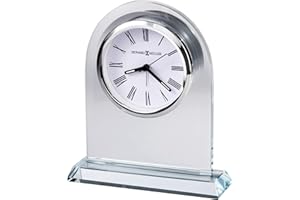 Howard Miller Orologio da Tavolo Vesta 645825 - Vetro Cristallo Starphire, Silhouette Arrotondata, Numeri Romani E Lancette Neri, Quadrante Bianco, Movimento con Sveglia Al Quarzo