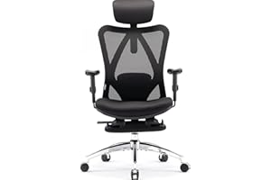 ‎SIHOO SIHOO Ergonomiczne krzesło biurowe, komputerowe krzesło biurowe z regulowanym podparciem lędźwiowym i zagłówkiem, oddychające siatkowe krzesło do gier z wygodną grubą poduszką i regulowanymi podłokietnikami, krzesło obrotowe do nauki w domu (czarne)