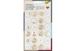 folia 1219 – Lot de 24 boutons de calendrier de l'Avent nacré en métal pour créer un calendrier de l'Avent personnalisé, blanc/doré