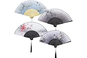INNAL 4 Pezzi Ventagli Pieghevoli per Donna in Tessuto di Seta Ventaglio Giapponese con Nappe Bambù Ventaglio Elegante in Stile Cinese Ventilatore Pieghevole per Decorazione da Parete Cosplay Regalo