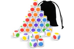 DEAMOS 30 PCS Color Dot Dice Customizable Blank,D6 Six Sided 16mm Coloured Dice, Classroom to Teach Basic and Neutral Colours and Match No Reading Required
