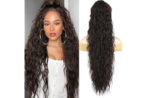 Humistwbiu Claw Clip Ponytail Extension for Women 30 Inch Long Ponytail Hair Piece Wavy Curly Synthetic Hairpieces, Black Brown
