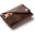 Crazy Horse Craft Slim Front Pocket Wallet, Minimalist Business Credit Card Holder for Men and Women, Top Grain Italian Leather Coin Pouch, Wood Brown