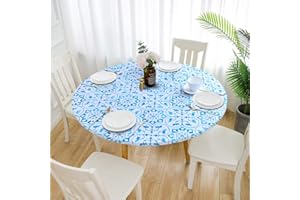 Cozomiz Elastische Tischdecke Gartentischdecke Rundtischdecke wasserdichte rutschfeste Abwischbar Schmutzabweisend Tischdecke 60cm Runde Enge Passform Marokkanischer Stil