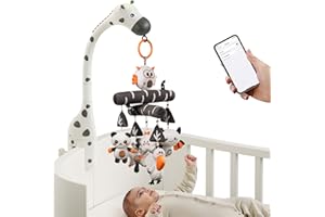 TUMAMA KIDS TUMAMA Mobilne łóżeczko dziecięce z muzyką, zawieszka na ramię do łóżeczka, mobilne łóżeczko dziecięce, mobilne łóżeczko dziecięce z miękką czarno-białą zabawką sensoryczną, mobilny gong dla dziecka