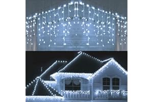 BrizLabs Rideau Lumineux Noël Extérieur, 480 LED 19m Intérieur Guirlande Lumineuse Fenetre 8 Modes Étanche Adaptateur Décoration Noel pour Maison Mariage Balcon Chambre Jardin Patio Fête, Blanc Froid