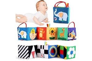 jenilily Baby Toys 0-6 Months - High Contrast Baby Books Folding Crinkle Touch Feel Books Infant Toys 0-3-8-12 Months Babies Tummy Time Mirror Sensory Toys for Newborn Boy Girl Gifts