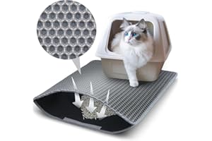PETGULU Katzenklo Matte, 60x45 CM Katzenstreu Matte, Doppelte Schichte Non-Slip Wasserdichte Entwurf Katzenmatte Katzenklo, Bienenwabe Matte Katzentoilette, Cat Litter Mat Streu Kontrolle