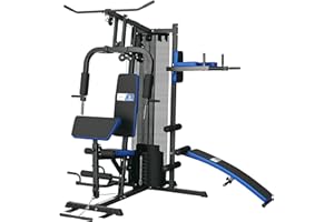 SPORTNOW Station de Musculation Multifonction Ajustable - Collaboration Aosom.FR x FFHandball - Banc Fitness 10 contrepoids 65 kg avec Filet de Protection Appareil de Musculation à Domicile