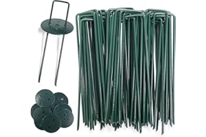 AGAKY Picchetti per Giardino Verde - 45 Pezzi Zincato Antiruggine a Forma di U e 10 Rondelle - per Telo Pacciamatura, Erba Sintetica, Telo di Copertura (Ø 3 mm, 6")")