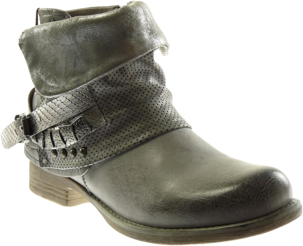 Angkorly - Women's Fashion Shoes Ankle Boots - Booty - Biker - Cavalier - Snakeskin - Thong - Studded Block Heel 3 cm