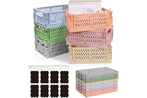 Aiuuee 6 Pièces Caisses Pliable Plastique 25 x 16 x 10 cm, Empilable Cagettes Plastique Pliable Paniers Rangement avec Poignée pour Cuisine Chambre à Coucher Bureau(Multicolore)