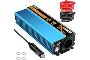 1000w Spannungswandler 12v Auf 230v Reiner Sinus Wechselrichter mit 1 EU-Steckdose und 2 USB Autoladegerät Power Solar Inverter DC AC Umwandler Stromwandler
