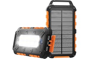 TOENNESEN Solar Powerbank 26800mAh, Tragbare Solar Ladegerät PD15W USB-C Externer Akku Outdoor wasserdichtes Power Bank Solarpanel mit LED-Licht und 3 Outputs Ladegerät für Smartphones Tablets und mehr Orange