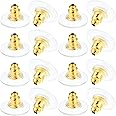 JL 50 Pcs Golden Bullet Clutch Earring Backs with Silicone Pad Earring Backings Studs, Studs with Pad Rubber Earring Stoppers, Flat Earring Backs (Gold)
