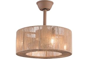 ycwdcz Rustique Ventilateur Plafond avec Lumiere Bohemian Plafonnier Ventilateur Tresse Corde Chanvre 6 Vitesse Moteur DC E27 Socket Reversible Ventilo Plafond Silencieux