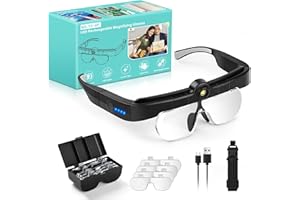NZQXJXZ Magnifying Glasses with Light & 3 Color Temperatures, Rechargeable Hands-Free Headband Magnifier with 1.5X 2.5X 3.5X 5X Interchangeable Lenses for Reading, Crafts, Jewelry, Watch Repair
