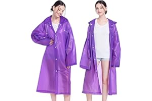 AIDEGER Poncza przeciwdeszczowe EVA dla dorosłych, 2-pak, płaszcze przeciwdeszczowe wielokrotnego użytku z kapturem i rękawami, lekka kurtka przeciwdeszczowa, Fioletowy - 2 szt, rozmiar uniwersalny