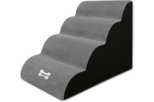 Galatée Hundetreppe, rutschfeste Haustiertreppe Mit 4 Stufen, Hundetreppe Für Hochbettsofa Mit Waschbarem Bezug, Hunderampen Aus Schwamm Mit Hoher Dichte, Tragbare Hundetreppe(Grau)