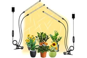 2 Piezas Lámpara de Planta, JINHONGTO 3000k / 5000k / 660nm Lámpara LED cultivo de doble cabezal de espectro completo, 3 modos de luz y 10 niveles de atenuación con función de temporizador