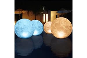 LanBlu Lampada Piscina Galleggiante Solare, 40cm Luna Gonfiabile Palla Luminosa Impermeabile IP68, Ciclo Fresco Caldo Luci LED, da Giardino Appendibili 2PC