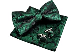 Alizeal Men's Paisley Bow Tie, Hanky and Cufflinks Set