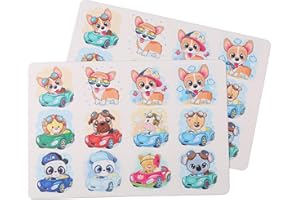 Miorkly Zestaw podkładek stołowych dla dzieci z motywem kreskówki, zmywalnych, zestaw 2 szt. 45 x 30 cm, bez BPA, odporny na rozerwanie, trwały kolor, prezent, rozpoczęcie szkoły, rozpoczęcie szkoły