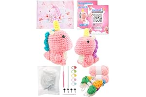 Heartsking Unicorno Kit Uncinetto per Principianti, Crochet Kit con Video di Istruzioni, Unicorno Creative Uncinetto Set Craft Set Regalo per adulti e bambini