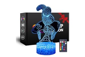 Veilleuse 3D super héros Jouet Spiderman pour garçon Veilleuse pour fête de Noël ou d'anniversaire pour enfants filles et garçons (Spiderman)