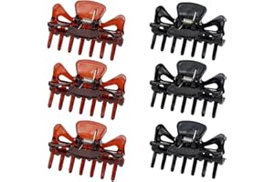JaneYi 6 Pieces Hair Claw Clips Plastic Claws Non-Slip Strong Hold Jaw Clips Medium Small Hair Clasps Fashion Hair Styling Accessories for Women Girls Fine Short Hair - Black and Brown